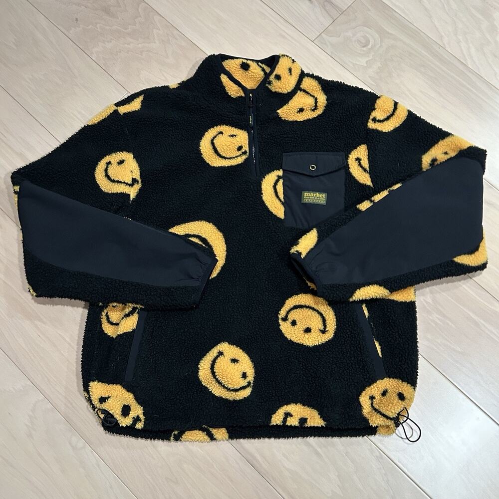 MARKET Smiley AOP Jacket Pullover in Black Men's XL